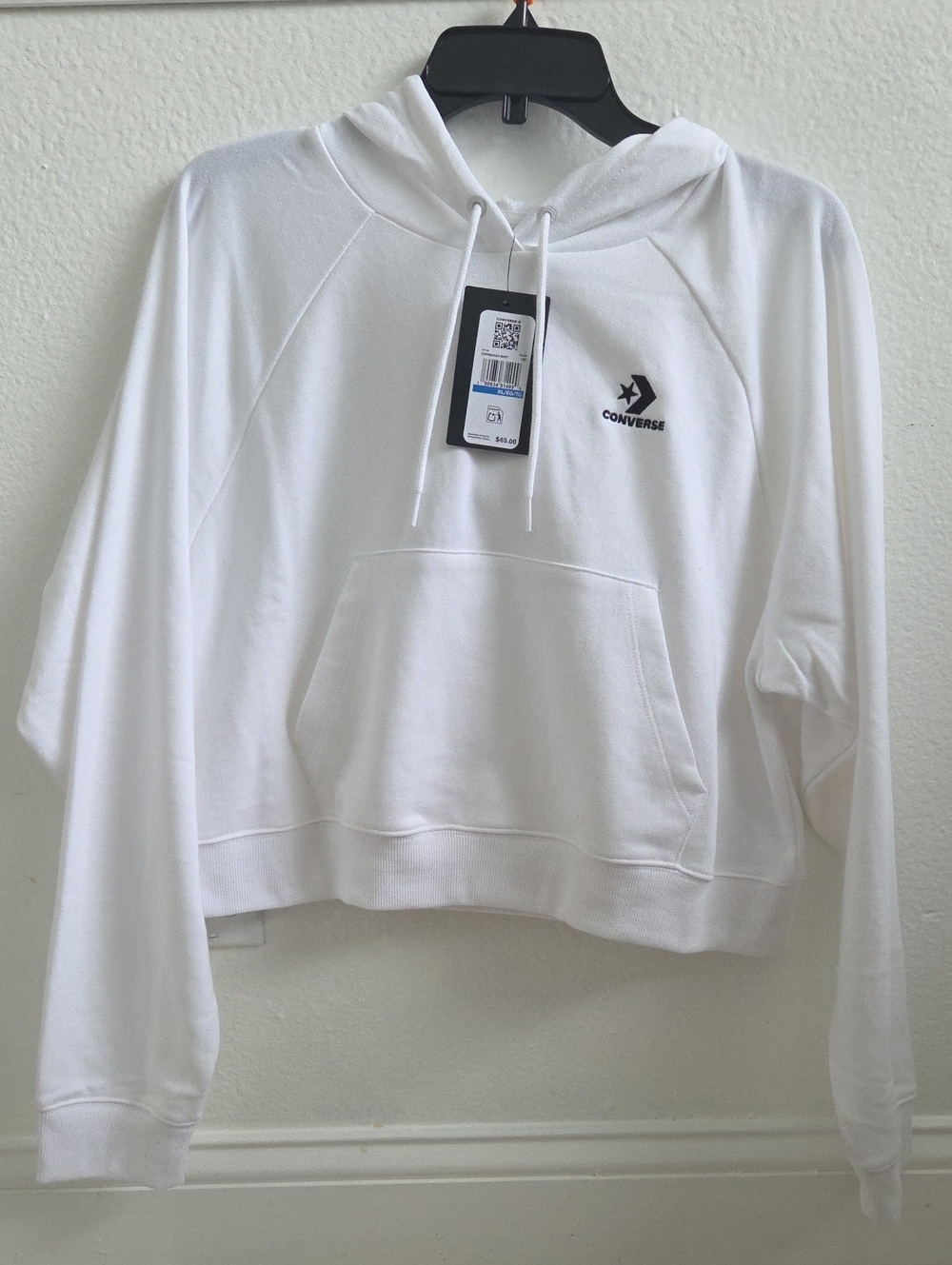 Converse White Cropped Hoodie with Small Black Logo